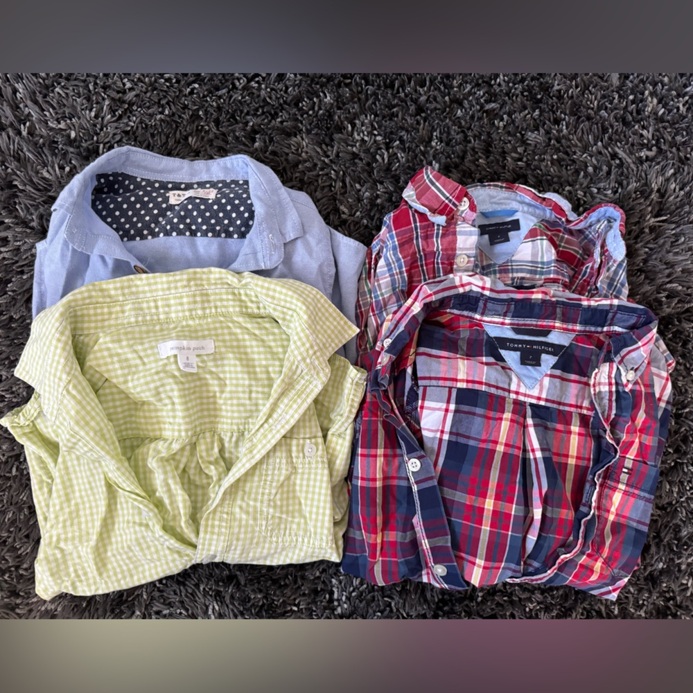 Boys long sleeve lot (4) Tommy sz7 (2), T&T 9/10, pumpkin patch(8)